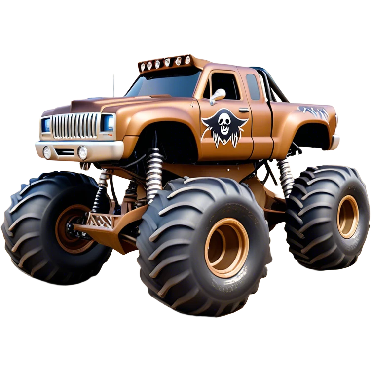 Monster Mutt - Monster Jam (Model Year: 2021) (Iconic colour: Brown with dog features) - A unique monster truck with playful, dog-inspired design cues. The vehicle is painted in warm brown tones and features subtle dog motifs (such as a stylized snout or ear shapes). It should blend the rugged power of a monster truck with quirky, endearing canine features. emoji