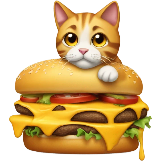 Cat eating cheeseburger emoji