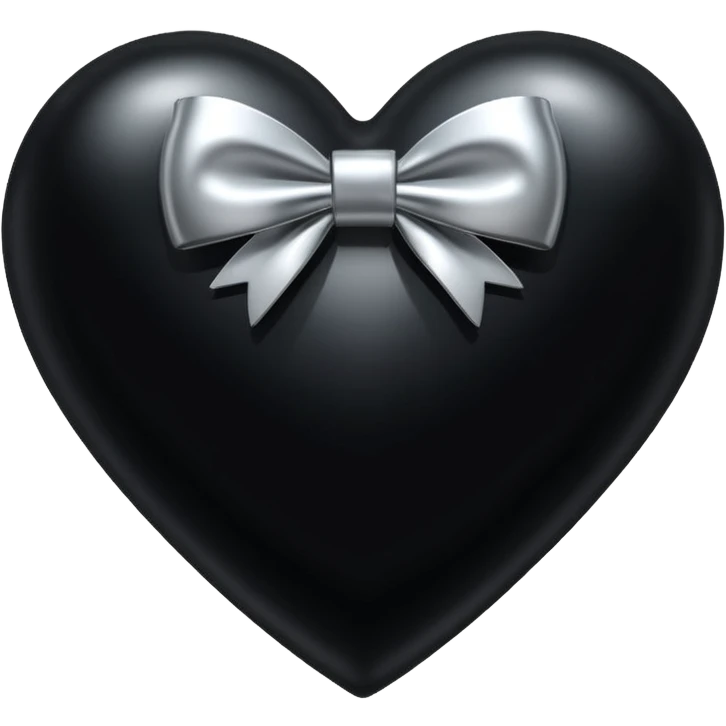 glossy black heart with a silver bow emoji