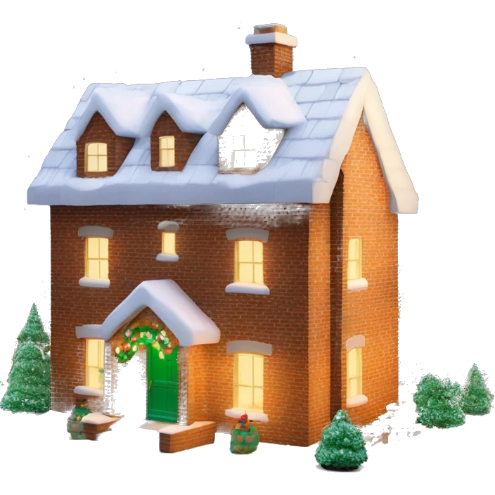 A Christmas house ￼with snow and lights on it made out of bricks  emoji