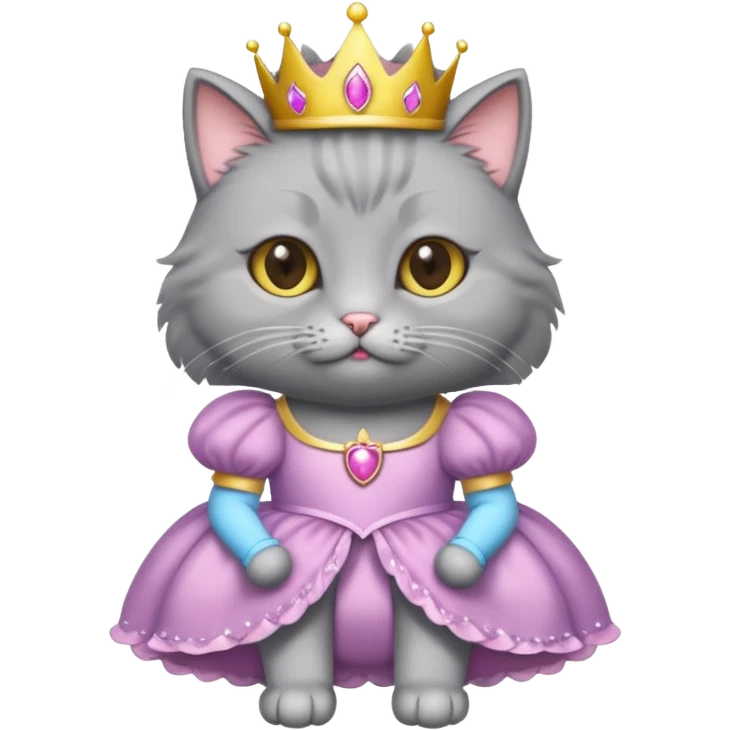 Fluffy grey SUPER CUTE cat with a princess outfit emoji