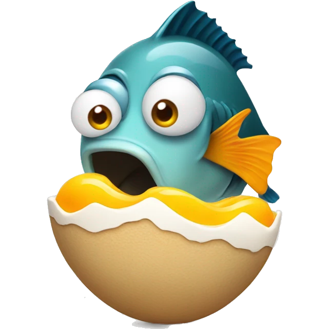 A fish eating a boiled egg in a desert  emoji
