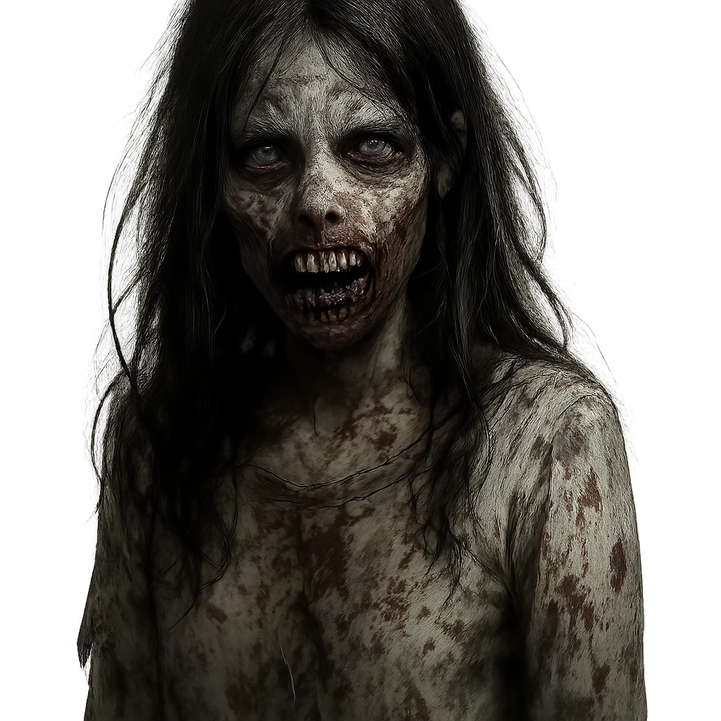 girl zombie with black long hair with teeth emoji