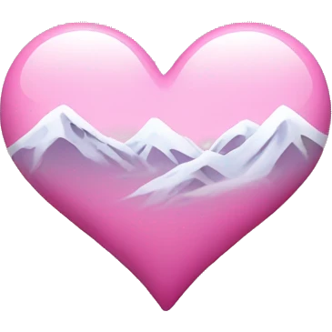 Pink Heart with snow on it, and a snowy mountain background  emoji