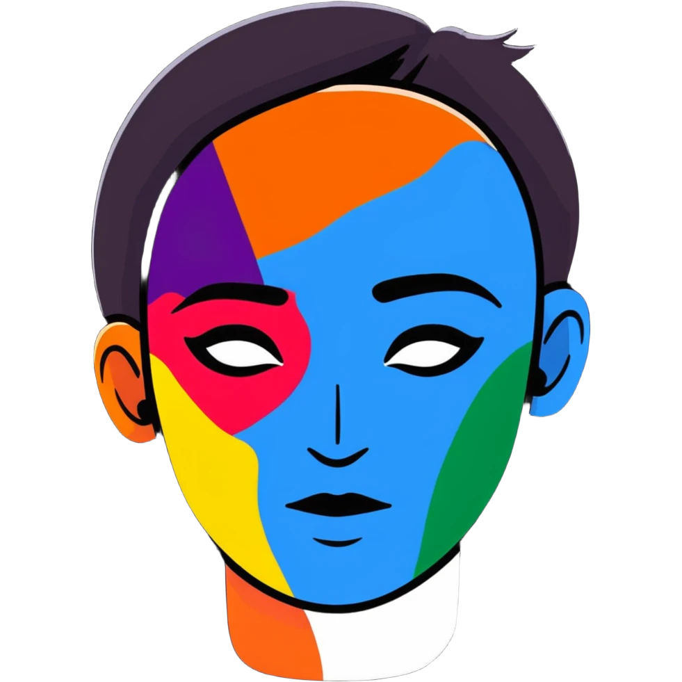A person with half their face as a colorful abstract painting, symbol of artistic self-expression emoji