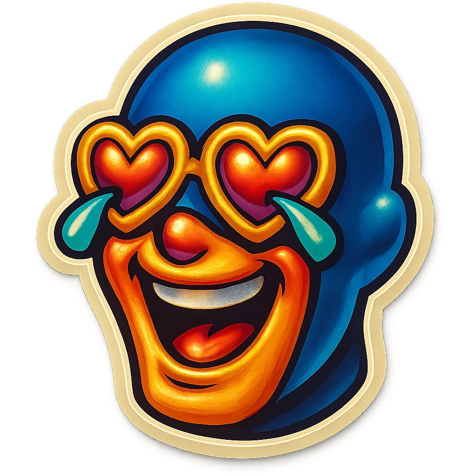 superhero head, coffee creature, heart glasses, laughing with tears in eyes emoji