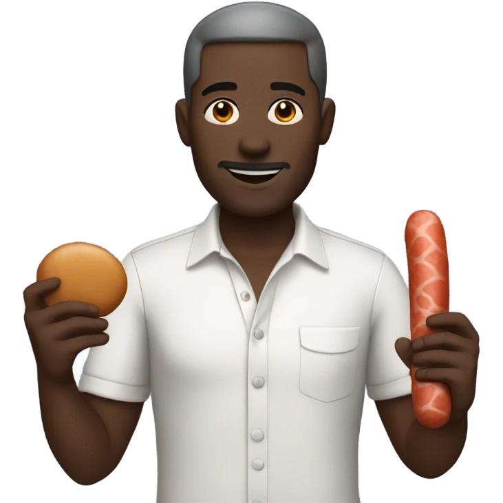 Dark skinned Man holding sausage emoji