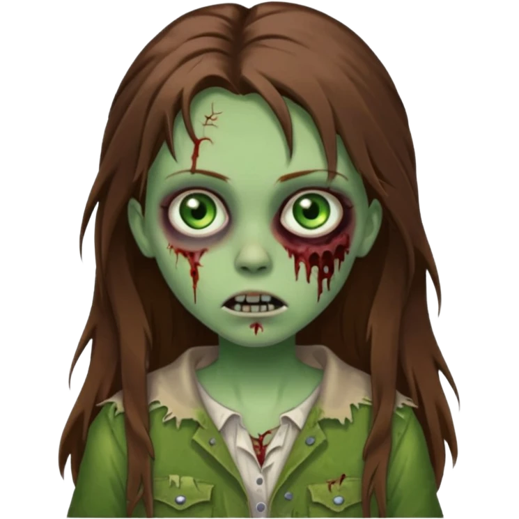 girl zombie with long brown hair and green eyes emoji