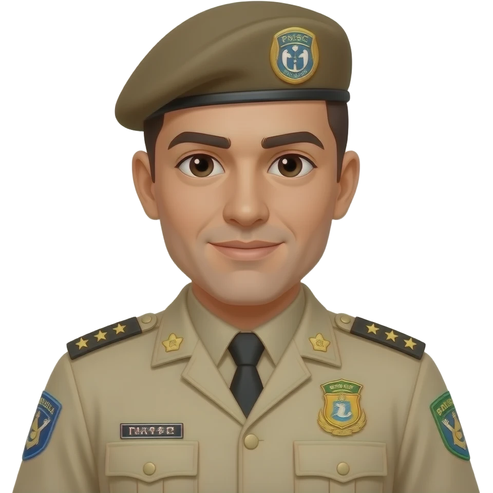 Homem com farda da policia militar de santa catarina, pmsc cor bege e boina bege escuro emoji