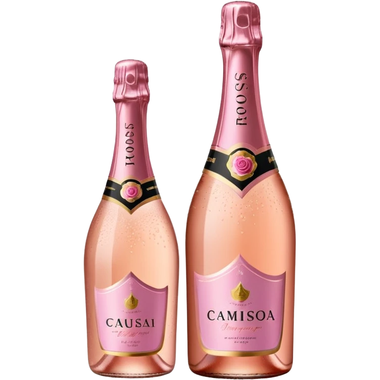 bottle of sparkling rosé champagne with a rose logo on the label, tilted up and to the right, no glass emoji