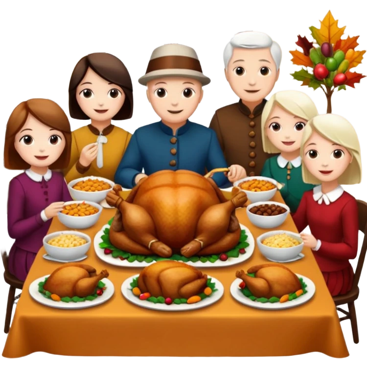 Thanksgiving food with a white family emoji