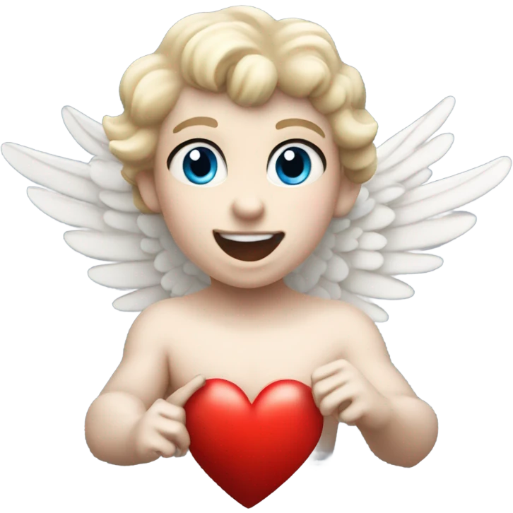Realistic Photo of flying pale cupid with blue eyes and red heart arrow  emoji