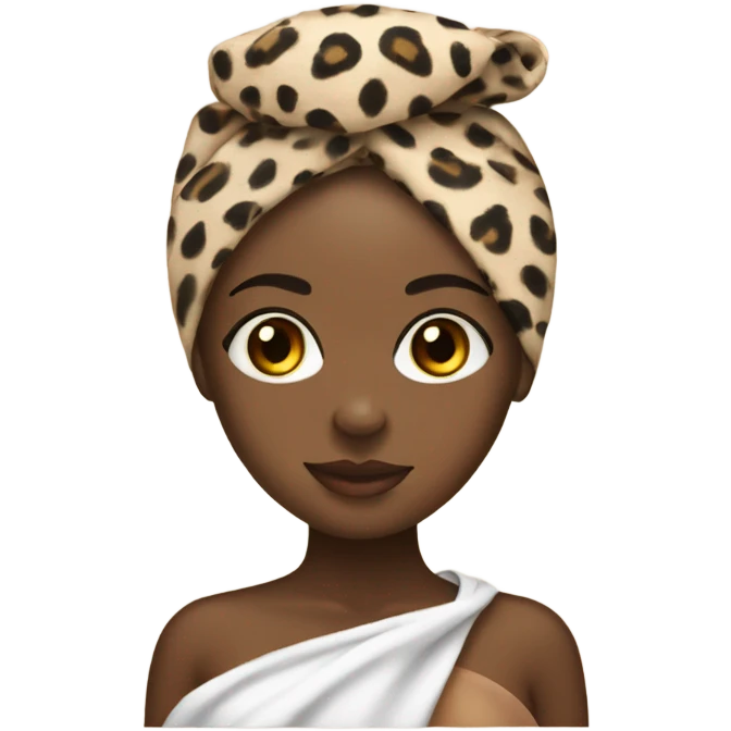 black girl with towel wrapped on head with cheetah print bra on emoji