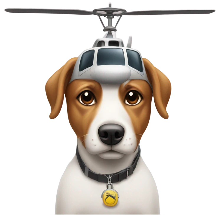 A dog with a helicopter on its head emoji