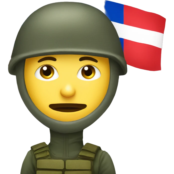 russian soldier with angry face and balaclava standing next to russian flag waving emoji