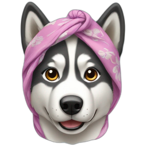 a husky with a foulard on his head covering his ears emoji