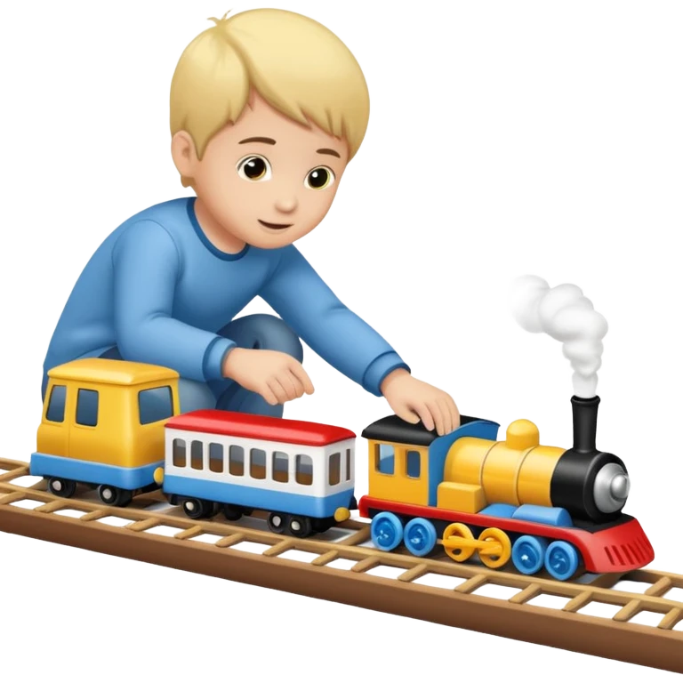 child playing with both toy cars and trains emoji