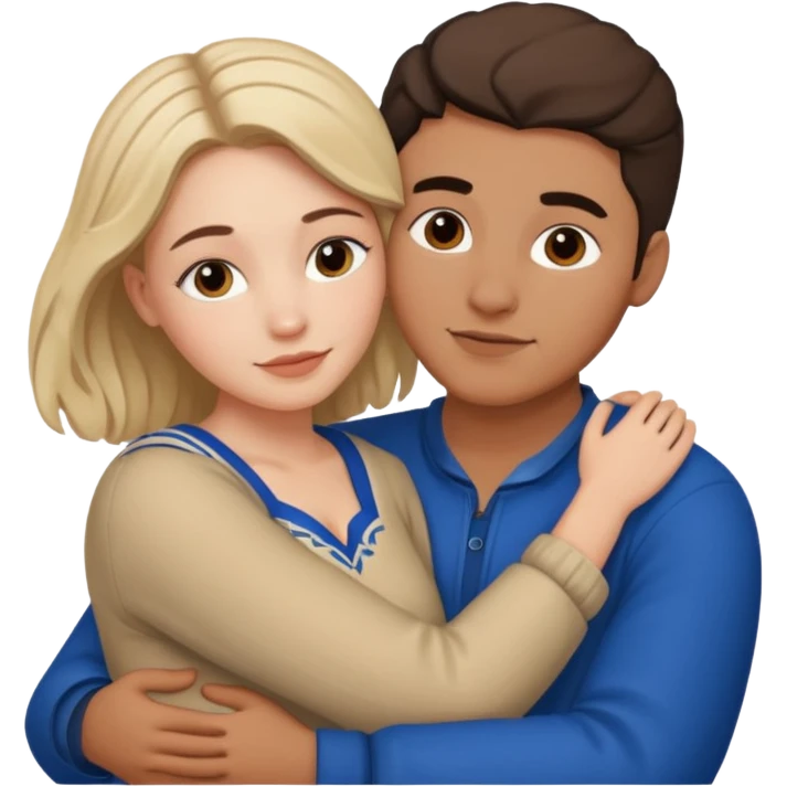 young Métis man and young white woman cuddling, love emoji