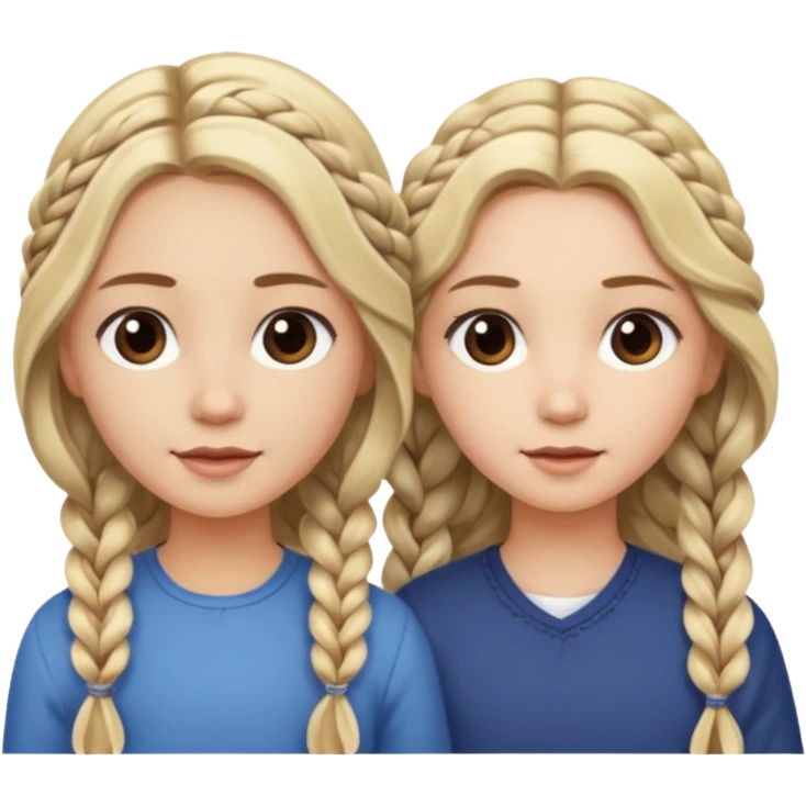 Sister with long wavy loose flowing blonde hair and  sister with DARK BROWN HAIR WITH ONE BRAID on one side.   emoji