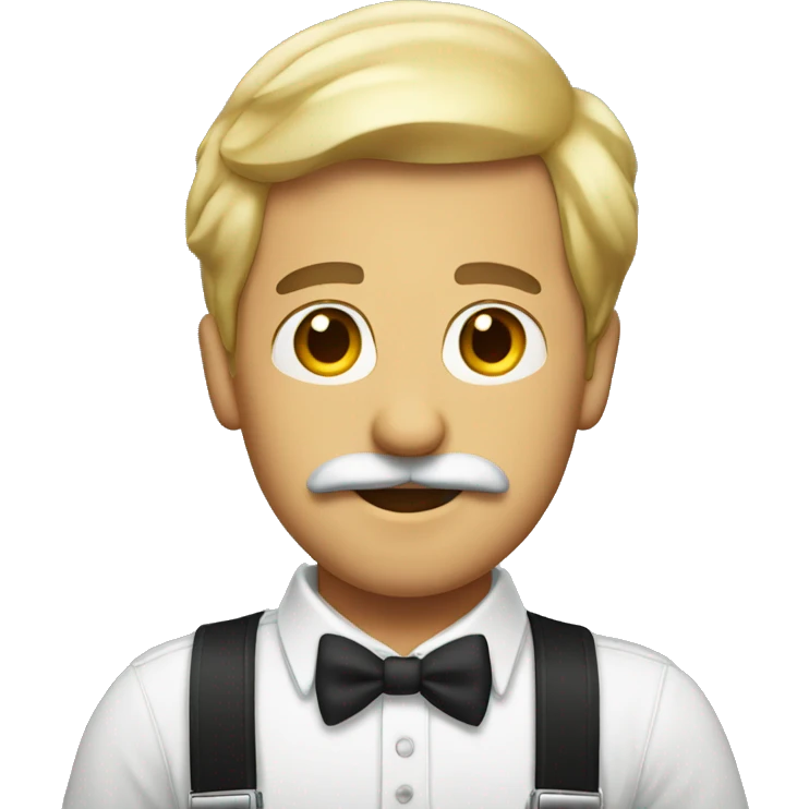 Man in suspenders with mustache emoji