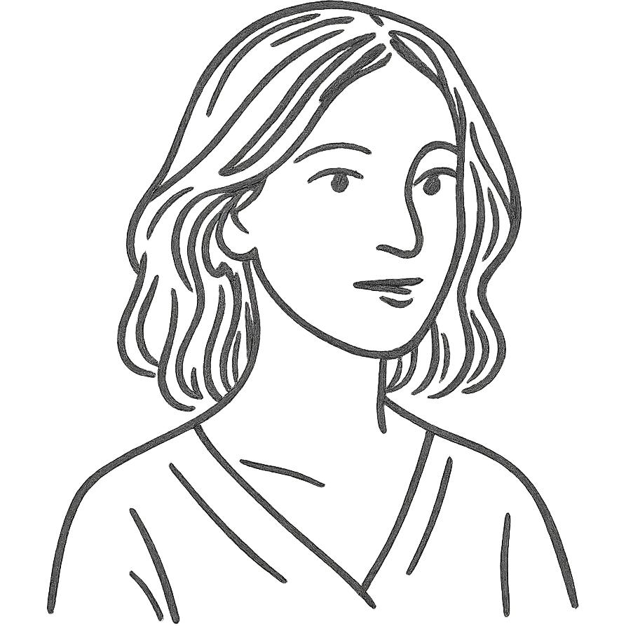tasteful portrait of a brunette woman, hand-drawn look, black and white, elegant emoji