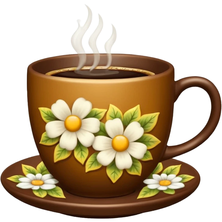 Brown cup of coffee with flowers pattern  emoji
