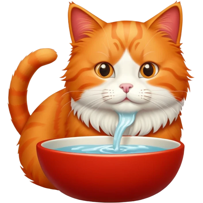 an orange cat drinking big red emoji