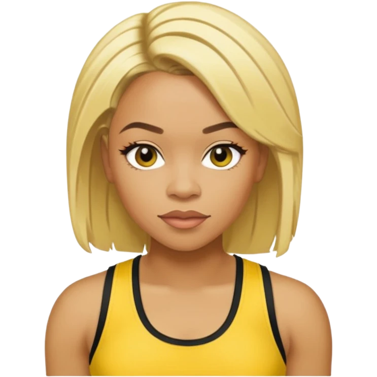 Tionne T-Boz Watkins short with long front blonde hair, yellow tank top emoji