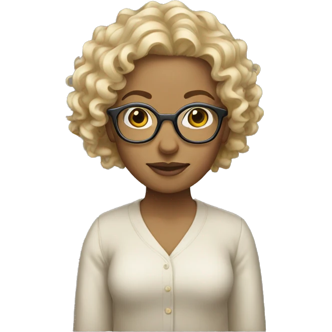 blond curly hair woman with beige glasses emoji