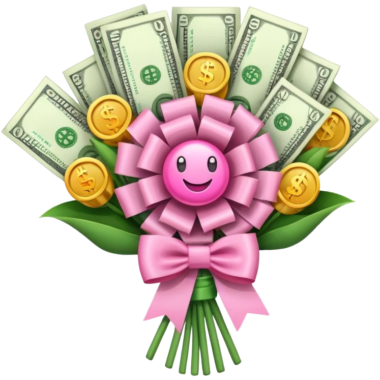 A bouquet of money with pink bow  emoji