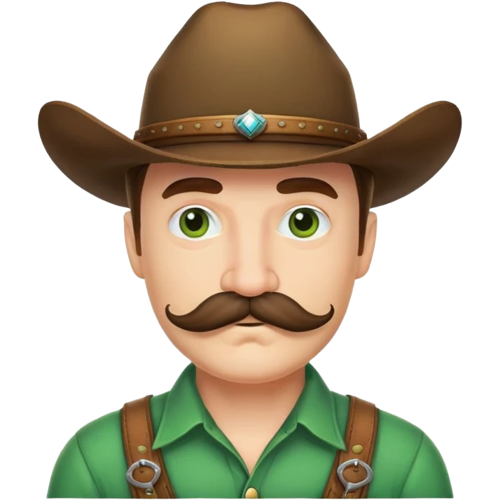 Cowboy face with green hat and handlebar mustache emoji