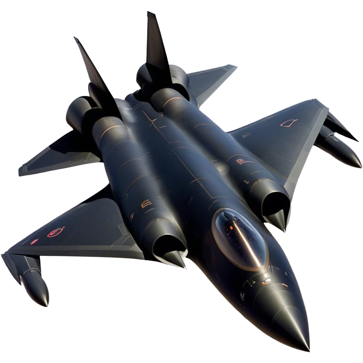 SR-71 Blackbird - Lockheed Martin (Stealth Grey) A sleek, high-speed reconnaissance aircraft with an elongated, needle-like fuselage and a smooth, aerodynamic design. The body is finished in a deep, matte jet-black with subtle panel lines and heat-resistant detailing. Its twin engines are seamlessly integrated into the structure, with sharp, swept-back wings that emphasize speed and stealth. The cockpit canopy is tinted, adding to its mysterious, high-tech aesthetic, while the overall silhouette exudes an aura of unmatched velocity and secrecy. emoji