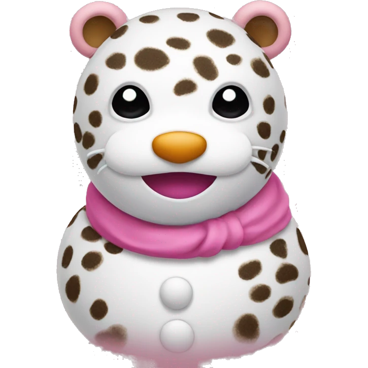 Pink snowman with a leopard nose emoji