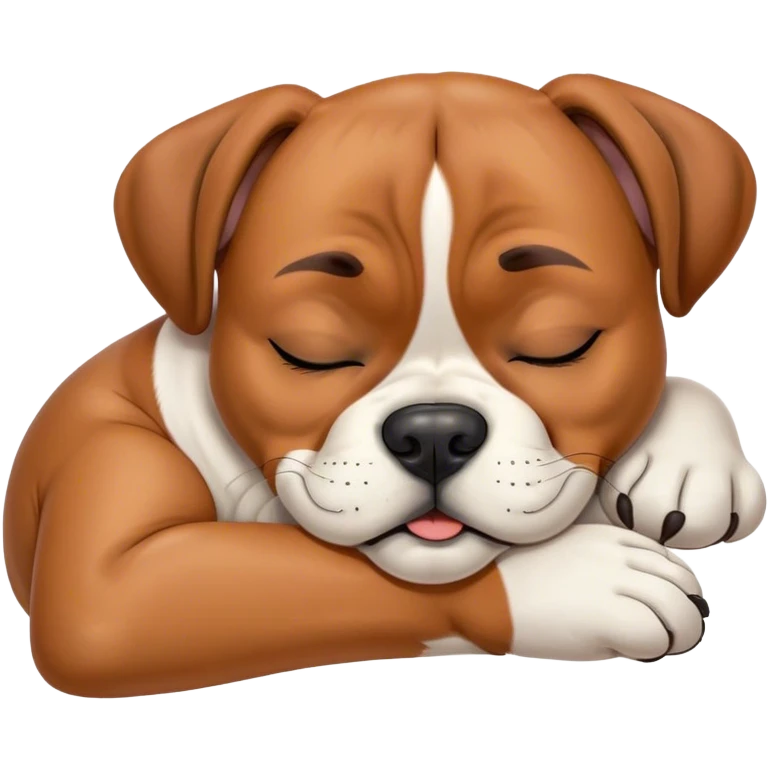 Cinematic Meme-Worthy cute Sleeping Boxer dog Portrait Emoji, Head resting peacefully with a contented smile, showcasing a delightfully cute build and a luxuriously soft fawn fur, eyes shut in a serene nap, Simplified yet hilariously adorable features, highly detailed, glowing with a soft, drowsy light, high shine, relaxed and utterly lovable, stylized with an air of playful laziness, bright and heartwarming, soft glowing outline, capturing the essence of a comically sleepy Boxer, so meme-worthy it feels like it could instantly become the next viral sensation of adorable slumber! emoji