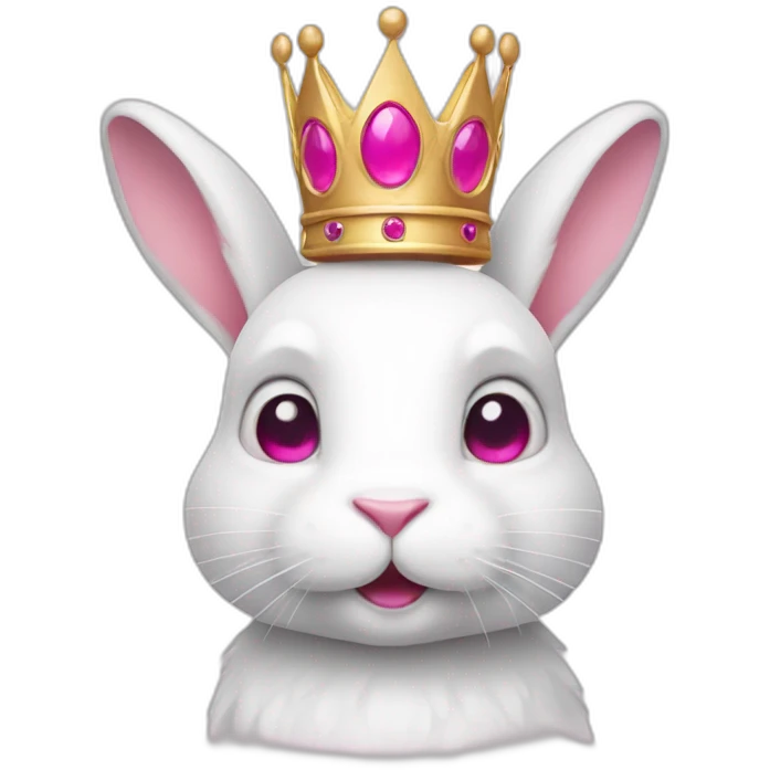white rabbit with pink eyes wearing a crown emoji