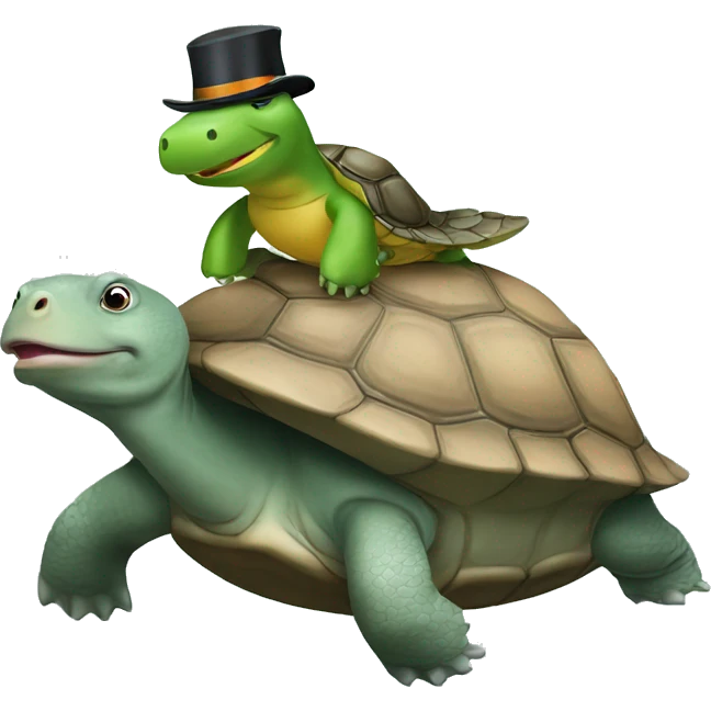 À turtle riding a hippo with a hat behind a peinguin emoji