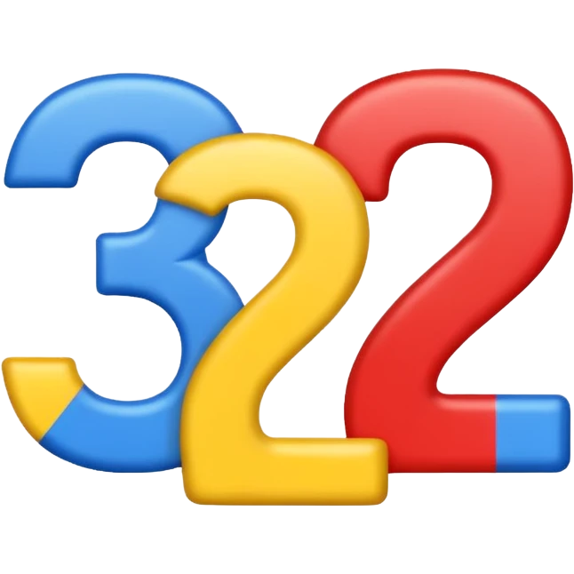 colorful preschool numbers 1, 2, 3 in red, blue, and yellow, emoji style, transparent background emoji