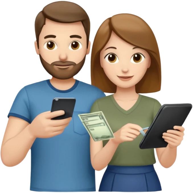 casually dressed stylish husband and wife in their 30ss avatars reviewing their finances together  emoji