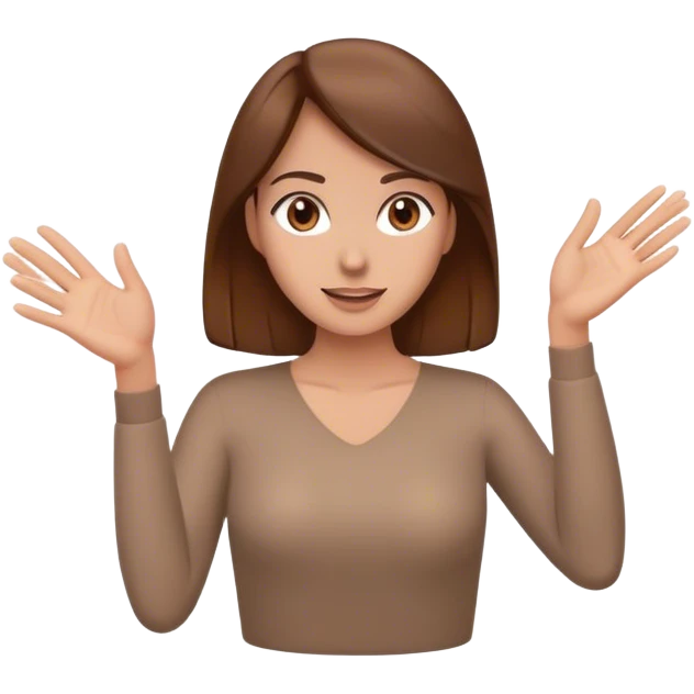 Cartoon woman with brown hair swiping up on an imaginary screen facing the camera emoji