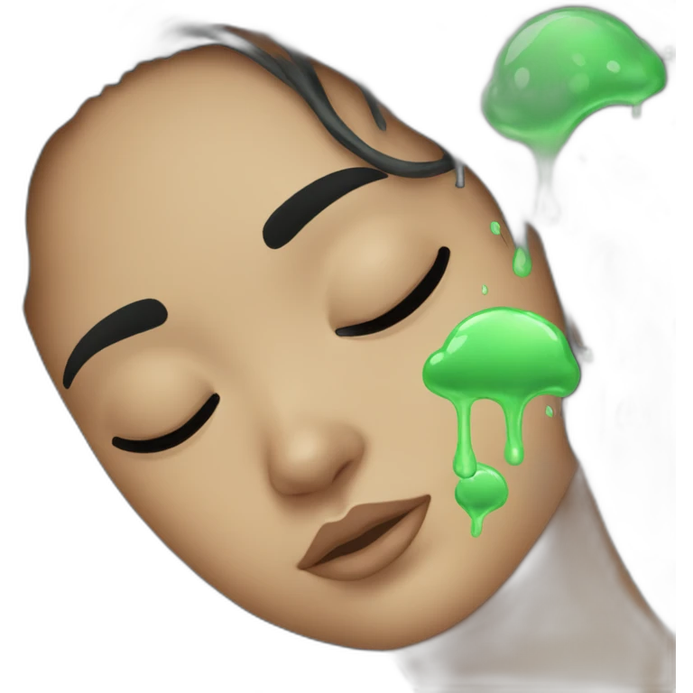 A black straight hair girl sleeping, with a drizzle of slime emoji
