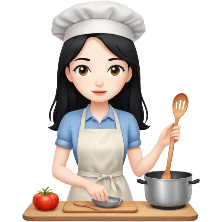 Long black hair girl with pale skin is cooking emoji