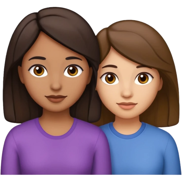 Lesbians one with dark brown hair olive skin dark features one with soft features light skin light brown hair in love  emoji