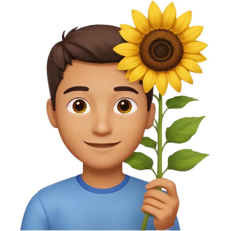 man holding a sunflower portrait, head and shoulders only, gentle smile, sunflower visible in hand, warm positive vibe, 3D cartoon style, mobile game icon style, clean background, no text, no watermark
 emoji