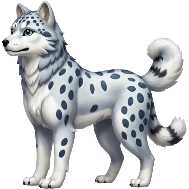 "Schnolf"-"TaniDaReal"-Husky-Snow-leopard-wolf-hybrid-fusion-animal-creature, full body emoji
