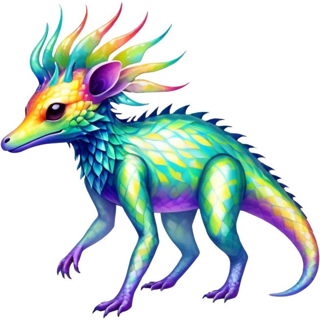 a translucent iridescent ethereal tropical edgy vernid-fionbri-creature with splash patterns full body emoji