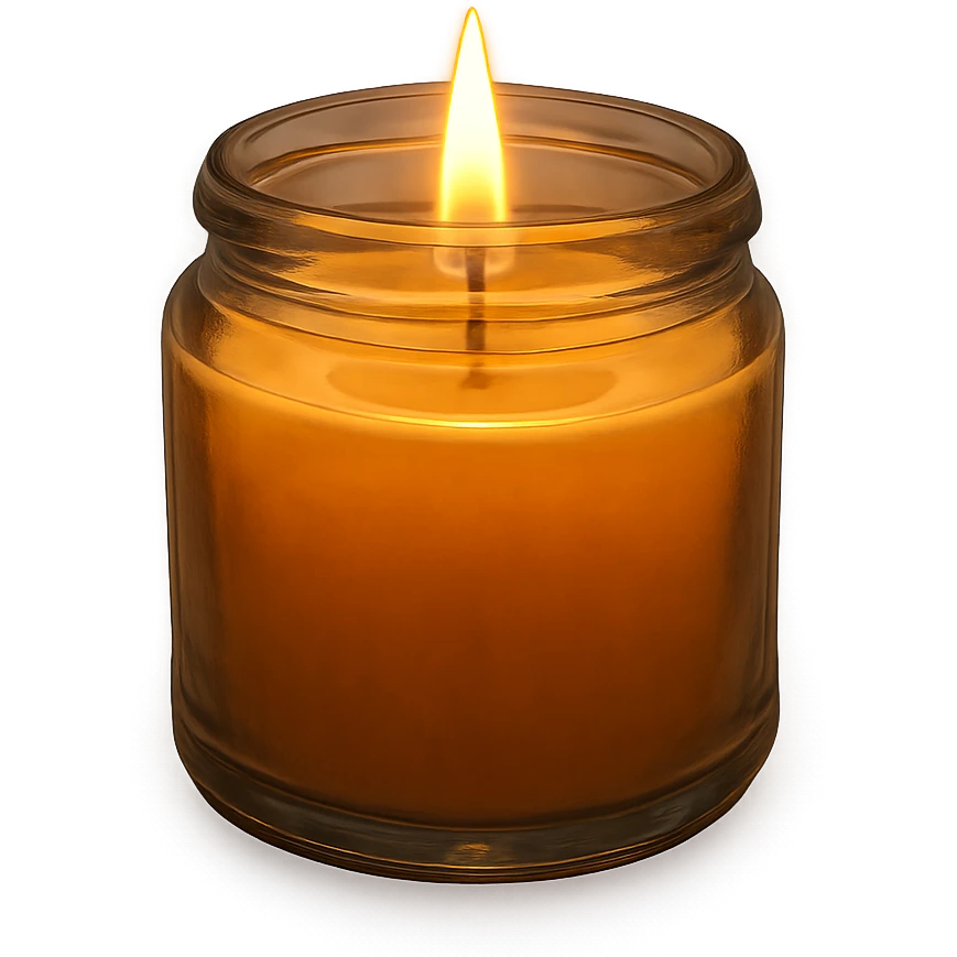 cozy candle in a glass jar, warm glow emoji