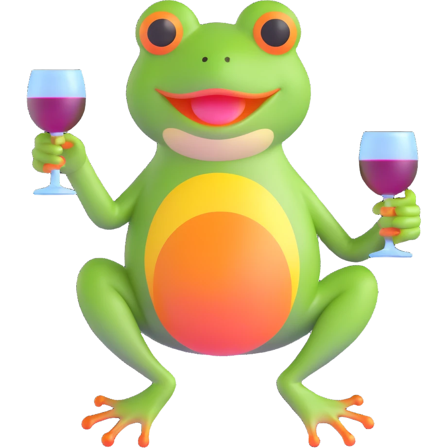 cartoon frog with a wine glass emoji