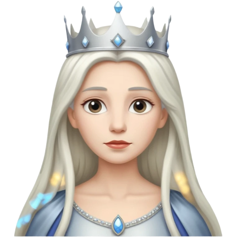 White silver Long Haired Women, Queen with crown — soft expression, moonlight tone emoji