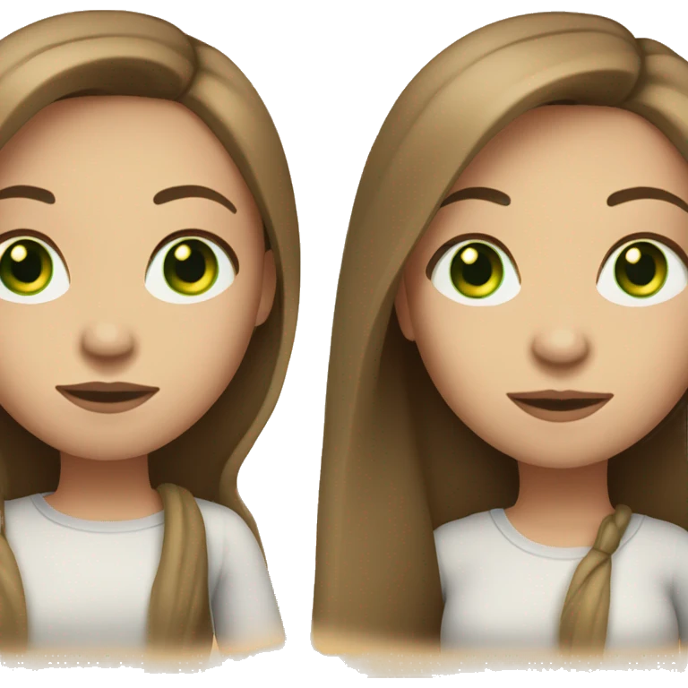 Women with brown straight long hair with a middle part that has green eyes and fair skin emoji