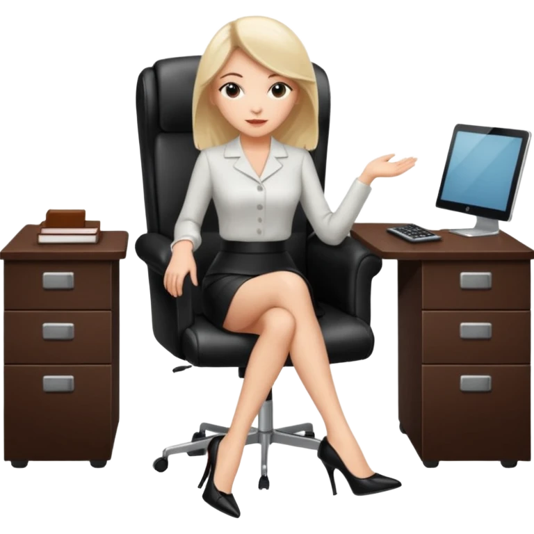 Business woman with short skirt and high heels sitting on chair office emoji
